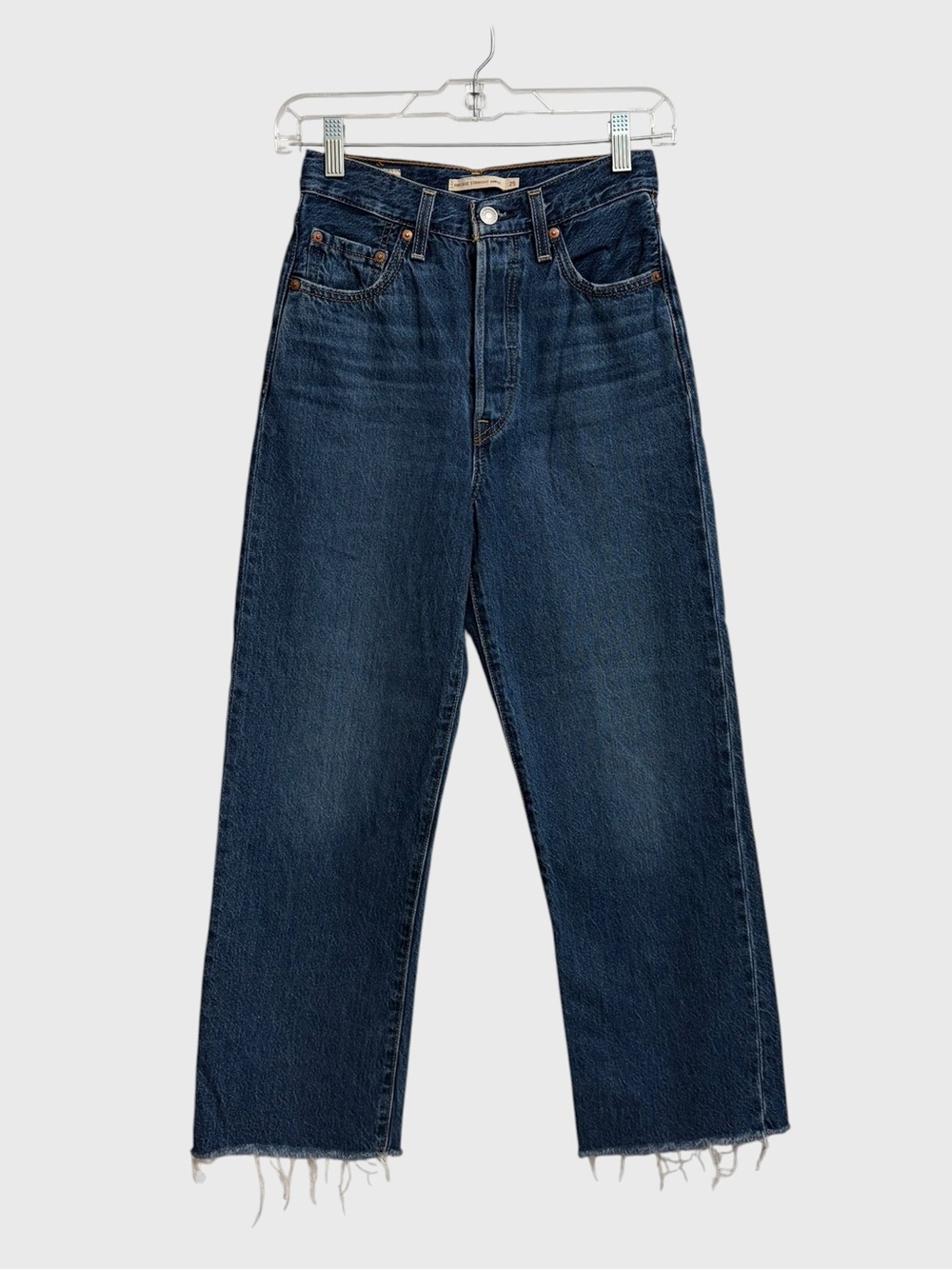 Levi's Ribcage Straight Ankle Jeans Women Size 25 Blue High Rise Raw Hem Preppy